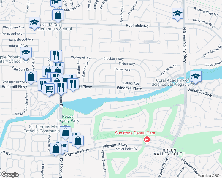 map of restaurants, bars, coffee shops, grocery stores, and more near 198 Chadwell Court in Henderson
