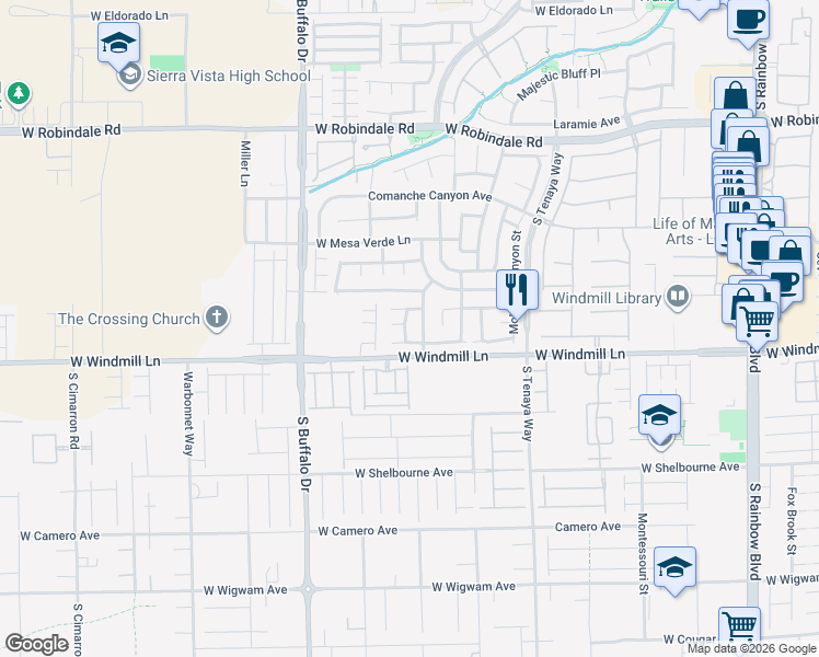 map of restaurants, bars, coffee shops, grocery stores, and more near 8056 Sunset Creek Street in Las Vegas