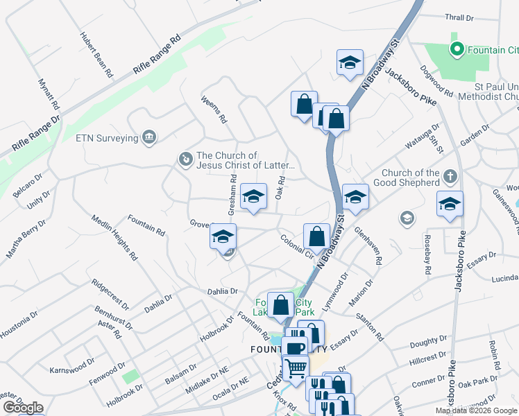 map of restaurants, bars, coffee shops, grocery stores, and more near 2911 Montbelle Drive in Knoxville