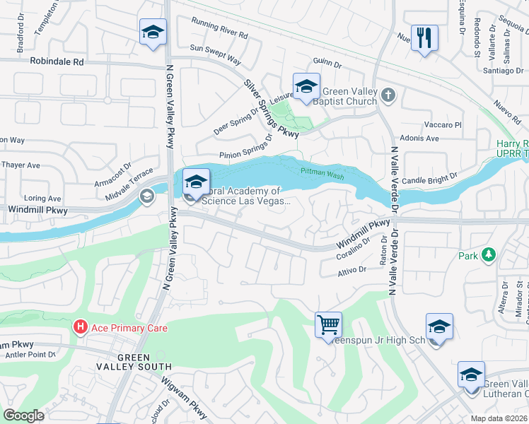 map of restaurants, bars, coffee shops, grocery stores, and more near 2023 Angel Falls Drive in Henderson