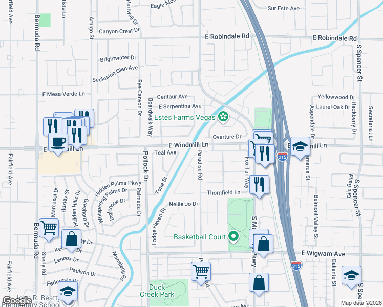 map of restaurants, bars, coffee shops, grocery stores, and more near 8117 Creek Water Lane in Las Vegas