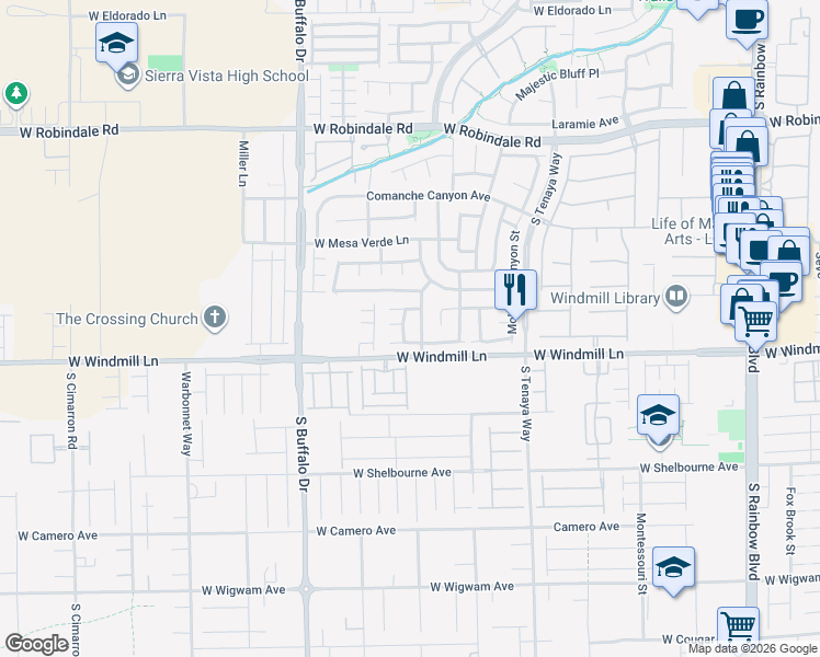 map of restaurants, bars, coffee shops, grocery stores, and more near 8056 Sunset Creek Street in Las Vegas