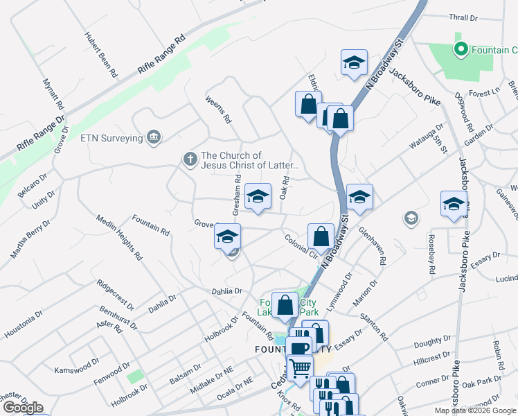 map of restaurants, bars, coffee shops, grocery stores, and more near 2911 Montbelle Drive in Knoxville