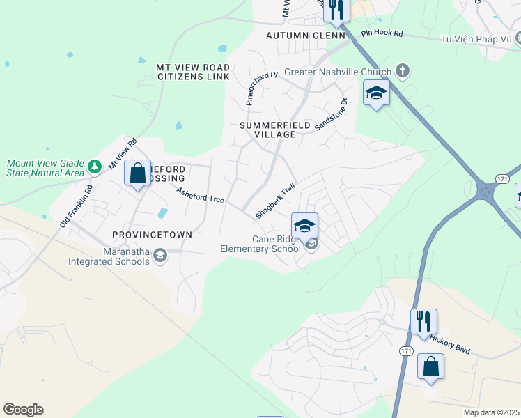 map of restaurants, bars, coffee shops, grocery stores, and more near 4209 Shagbark Trail in Nashville