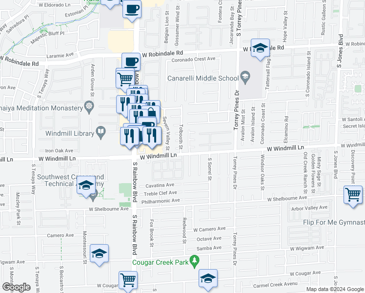 map of restaurants, bars, coffee shops, grocery stores, and more near 8076 Tolbooth Street in Las Vegas