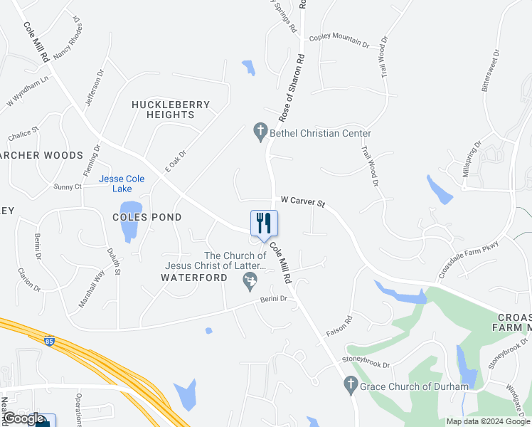 map of restaurants, bars, coffee shops, grocery stores, and more near 202 Culpepper Court in Durham
