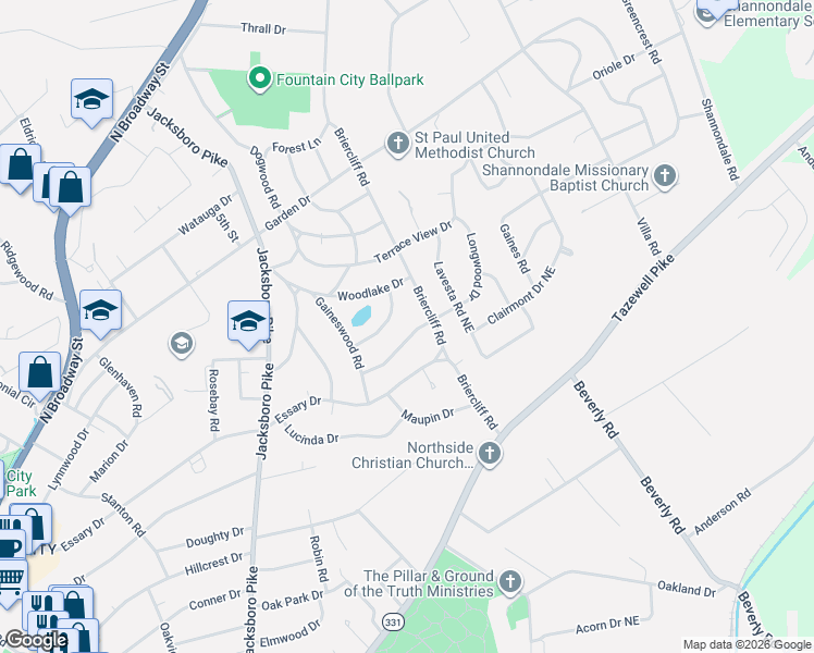 map of restaurants, bars, coffee shops, grocery stores, and more near 3825 Longwood Drive in Knoxville
