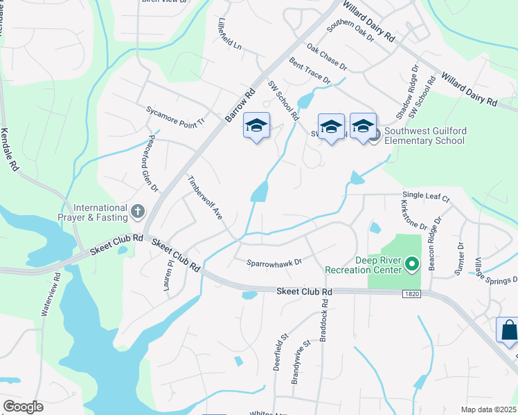 map of restaurants, bars, coffee shops, grocery stores, and more near 4127 Silver Fox Ct in High Point