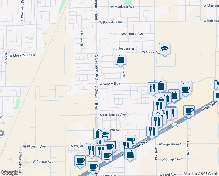 map of restaurants, bars, coffee shops, grocery stores, and more near 8120 Blue Hope Diamond Lane in Las Vegas