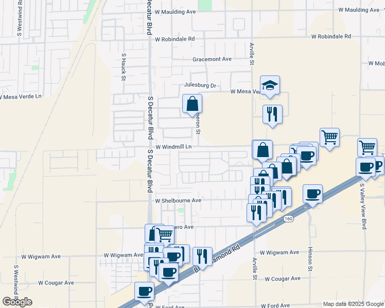 map of restaurants, bars, coffee shops, grocery stores, and more near 8175 Arville Street in Las Vegas