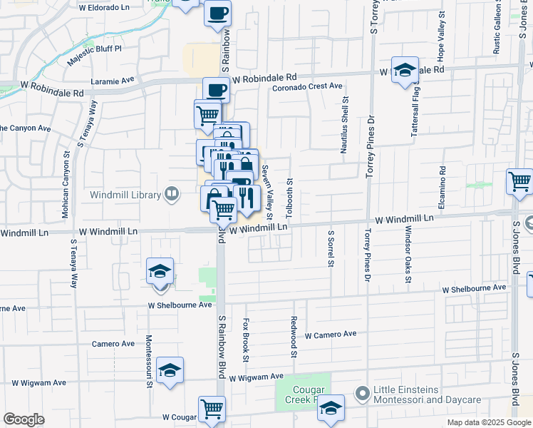 map of restaurants, bars, coffee shops, grocery stores, and more near 6774 Powell Ridge Court in Las Vegas
