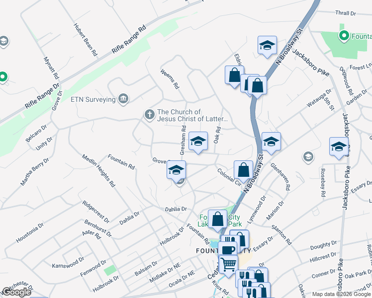 map of restaurants, bars, coffee shops, grocery stores, and more near 701 Gresham Road in Knoxville