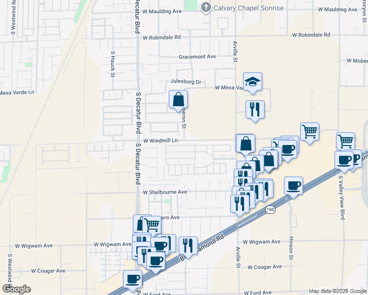 map of restaurants, bars, coffee shops, grocery stores, and more near 8175 Arville Street in Las Vegas