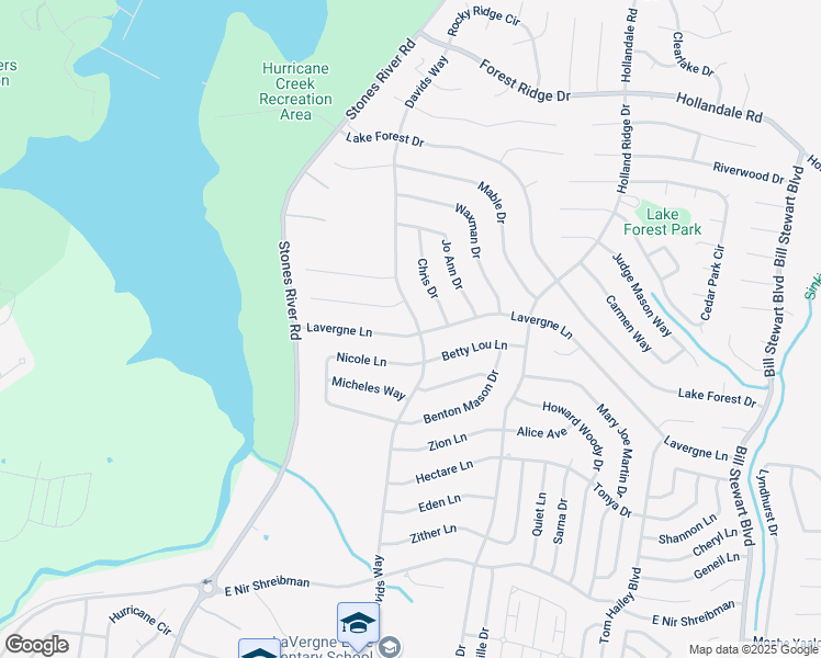 map of restaurants, bars, coffee shops, grocery stores, and more near 928 Lavergne Lane in La Vergne