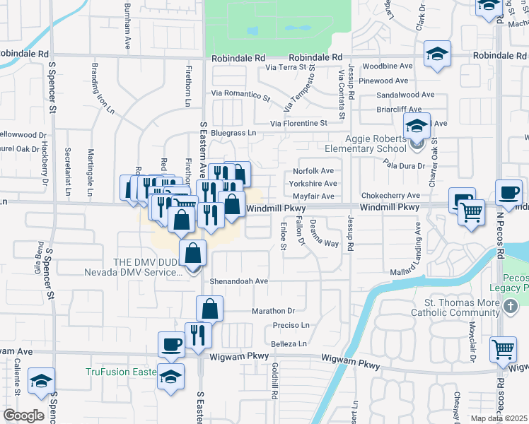 map of restaurants, bars, coffee shops, grocery stores, and more near 2904 Calmada Avenue in Henderson