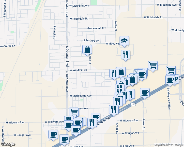 map of restaurants, bars, coffee shops, grocery stores, and more near 8175 Arville Street in Las Vegas