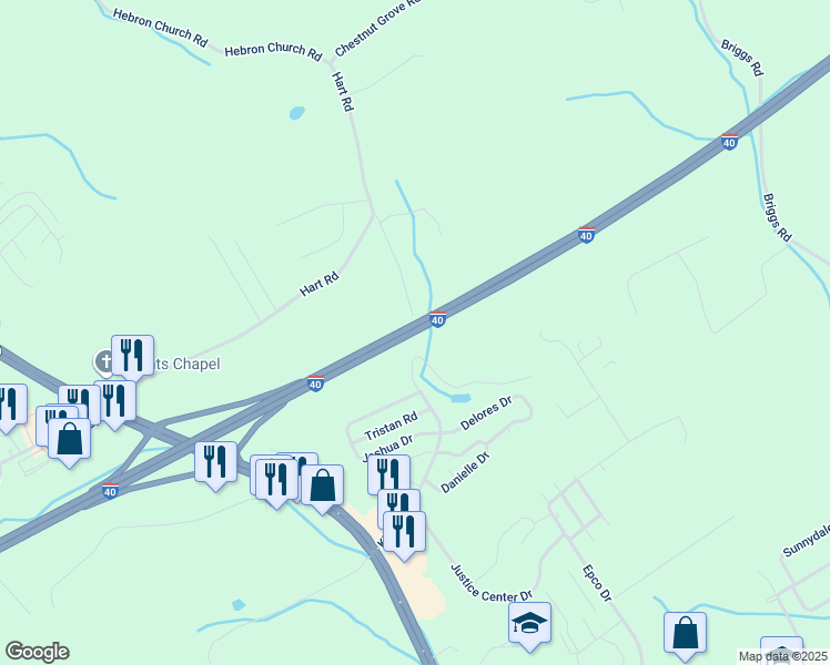 map of restaurants, bars, coffee shops, grocery stores, and more near Interstate 40 in Dandridge