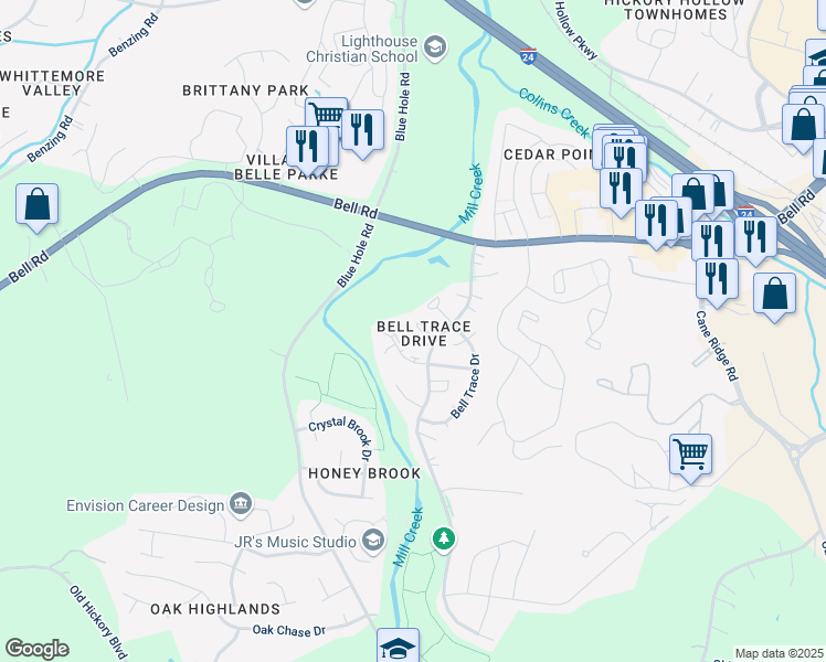 map of restaurants, bars, coffee shops, grocery stores, and more near 18 Sycamore Court in Nashville