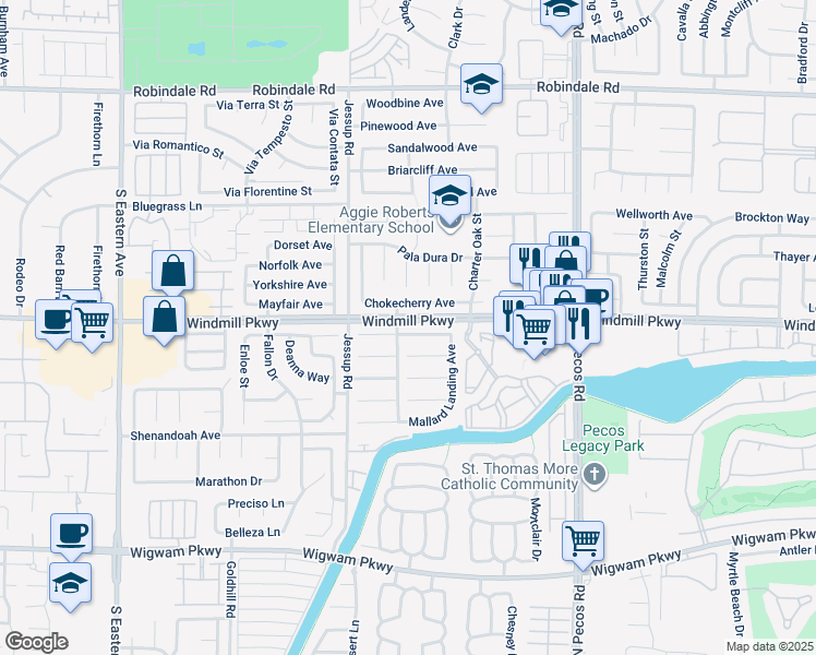 map of restaurants, bars, coffee shops, grocery stores, and more near 2716 Coventry Green Avenue in Henderson