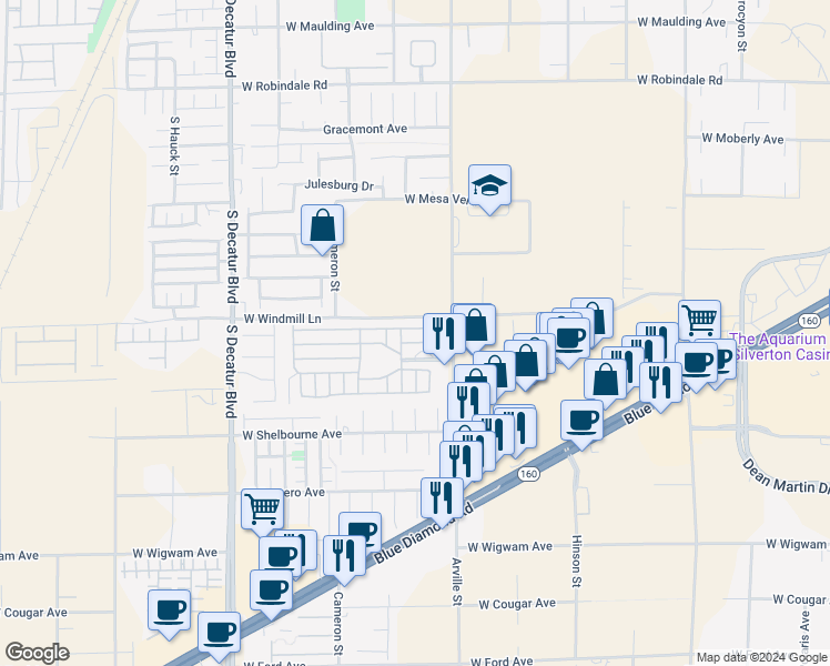 map of restaurants, bars, coffee shops, grocery stores, and more near 8175 Arville Street in Las Vegas