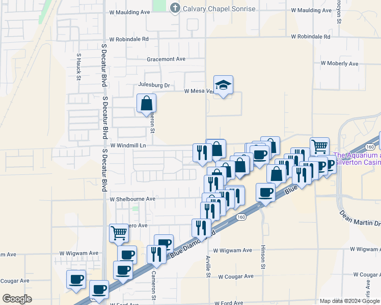 map of restaurants, bars, coffee shops, grocery stores, and more near 8175 Arville Street in Las Vegas