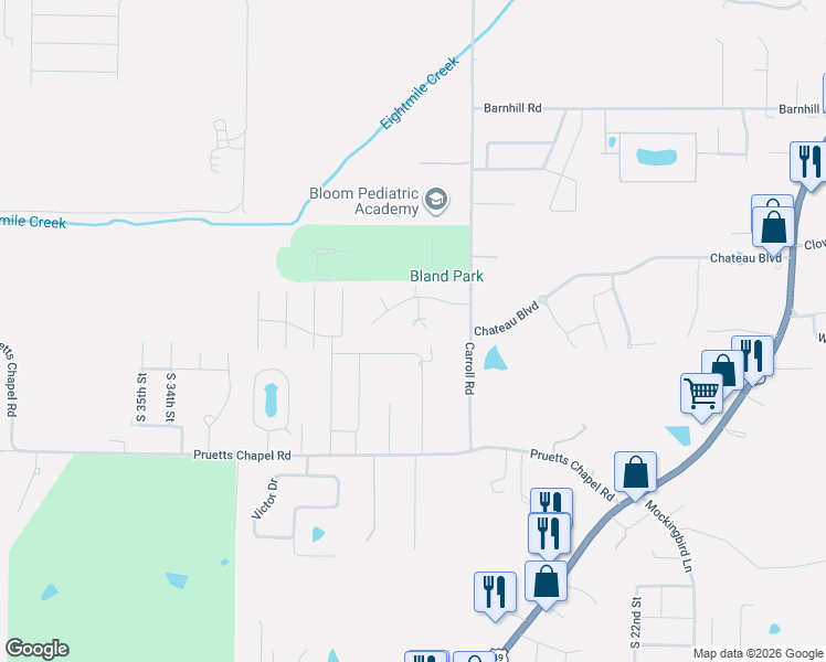 map of restaurants, bars, coffee shops, grocery stores, and more near 1405 Lexington Drive in Paragould