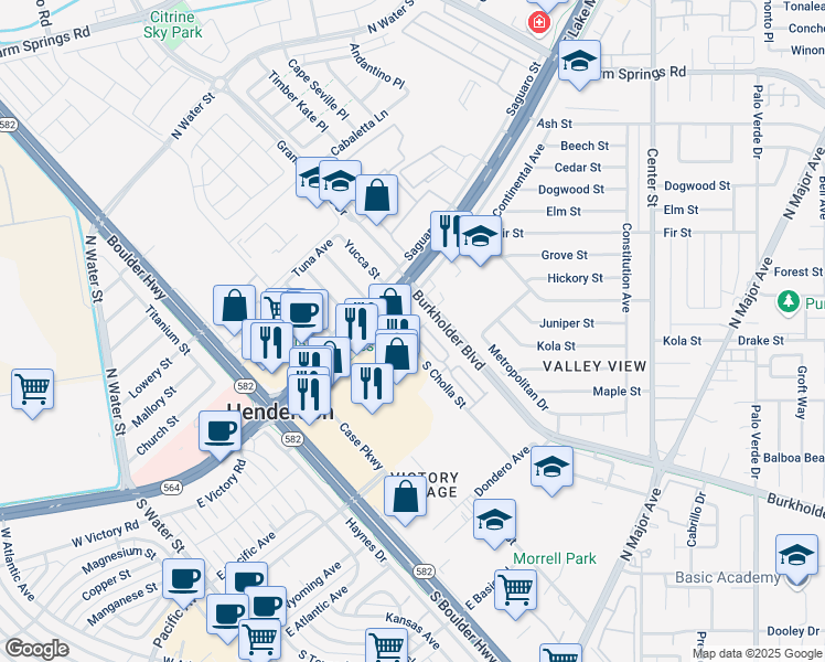 map of restaurants, bars, coffee shops, grocery stores, and more near 176 Palisade Steep Lane in Henderson