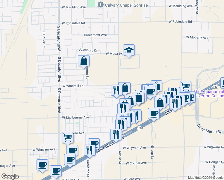 map of restaurants, bars, coffee shops, grocery stores, and more near 8175 Arville Street in Las Vegas