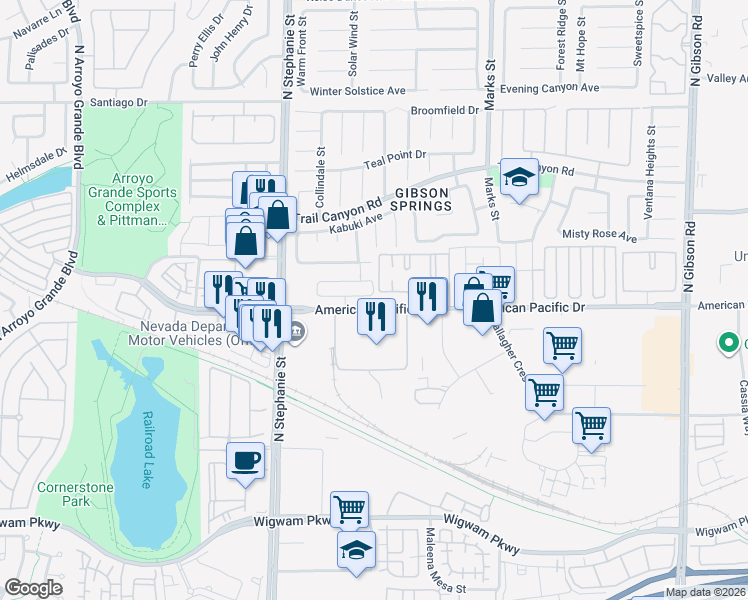 map of restaurants, bars, coffee shops, grocery stores, and more near 1311 Bear Brook Avenue in Henderson