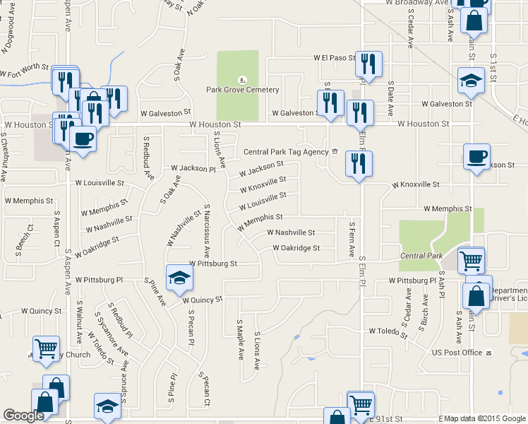 map of restaurants, bars, coffee shops, grocery stores, and more near 1212 West Memphis Street in Broken Arrow