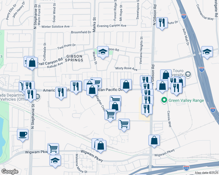 map of restaurants, bars, coffee shops, grocery stores, and more near 195 Boothbay Street in Henderson