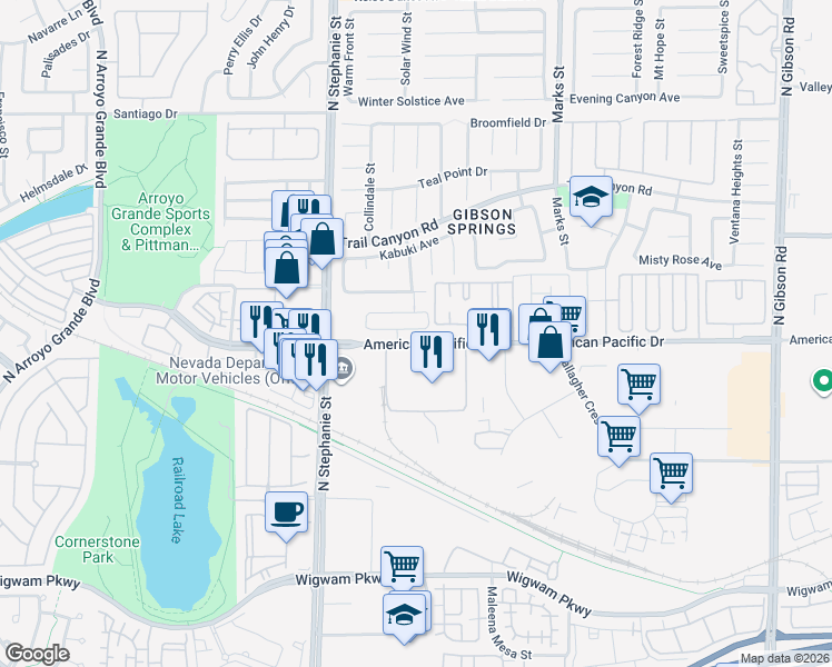 map of restaurants, bars, coffee shops, grocery stores, and more near 1311 Bear Brook Avenue in Henderson