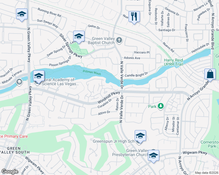 map of restaurants, bars, coffee shops, grocery stores, and more near 244 Borrego Drive in Henderson