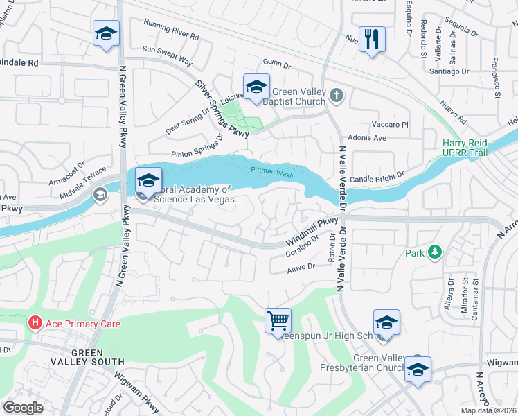 map of restaurants, bars, coffee shops, grocery stores, and more near 2063 Angel Falls Drive in Henderson