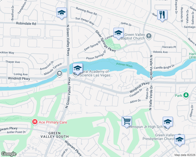 map of restaurants, bars, coffee shops, grocery stores, and more near 2094 Angel Falls Drive in Henderson