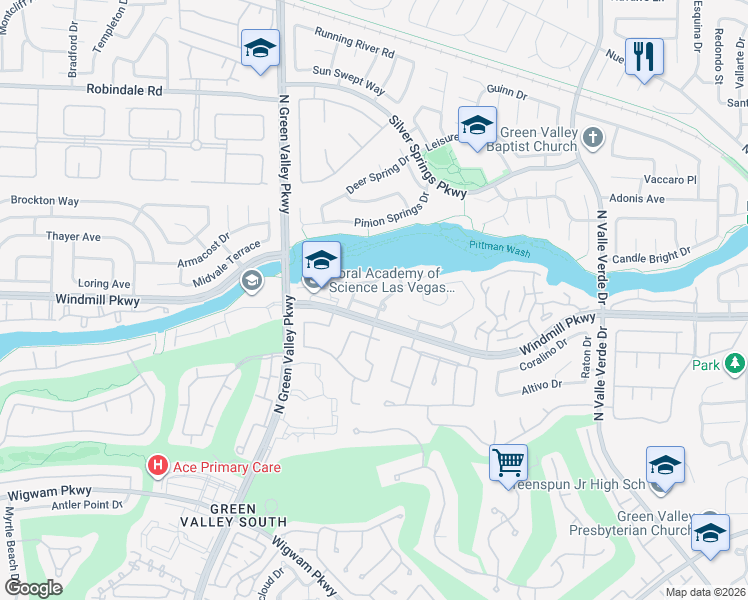 map of restaurants, bars, coffee shops, grocery stores, and more near 2102 Mountain Echo Avenue in Henderson