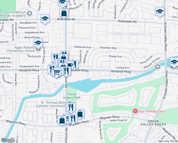 map of restaurants, bars, coffee shops, grocery stores, and more near 2449 Cliffwood Drive in Henderson
