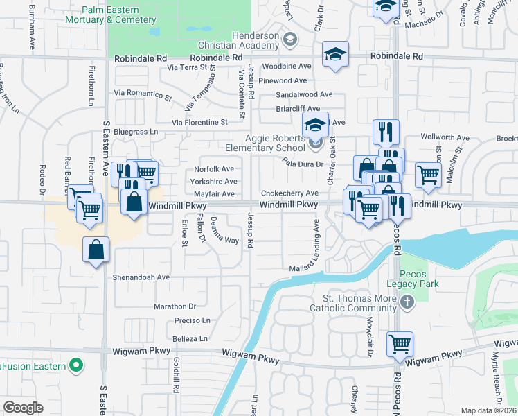 map of restaurants, bars, coffee shops, grocery stores, and more near 2730 Coventry Green Avenue in Henderson