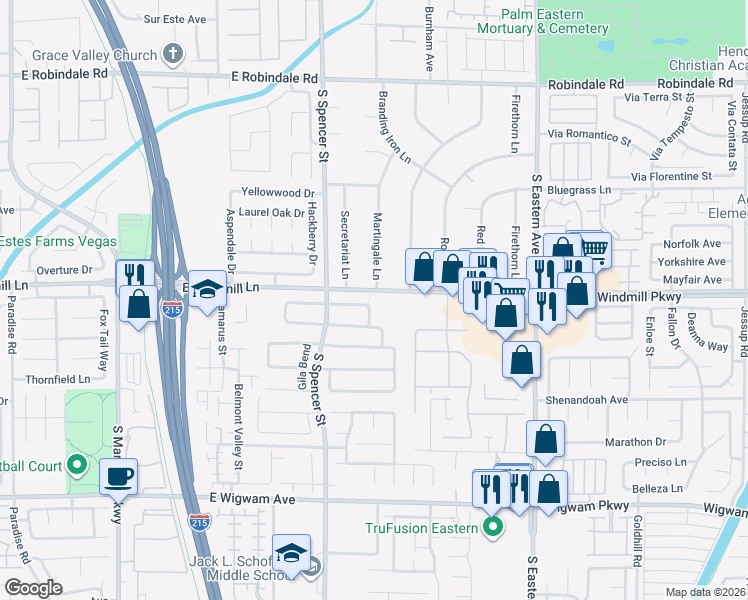 map of restaurants, bars, coffee shops, grocery stores, and more near 1944 Golden Horizon Drive in Las Vegas