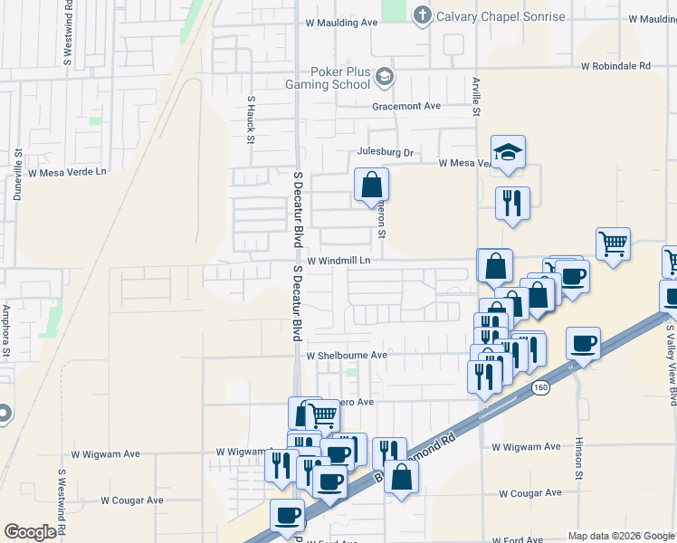 map of restaurants, bars, coffee shops, grocery stores, and more near 8120 Blue Hope Diamond Lane in Las Vegas