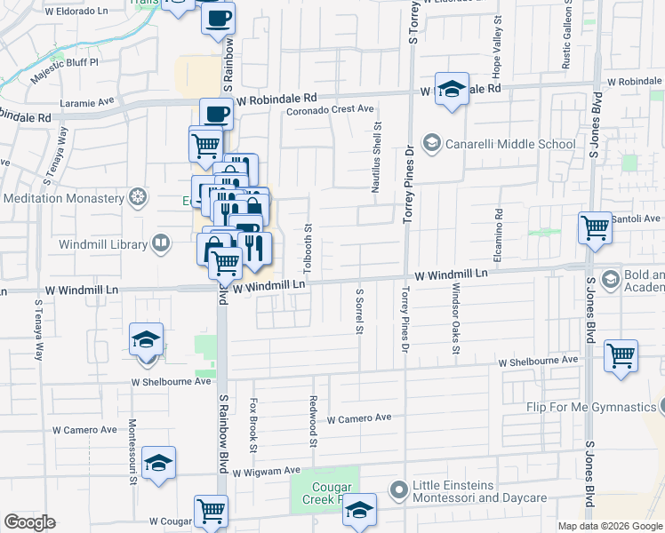 map of restaurants, bars, coffee shops, grocery stores, and more near 6637 Gossamer Fog Avenue in Las Vegas