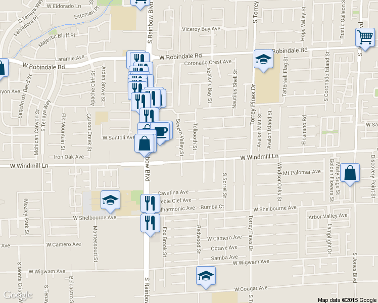 map of restaurants, bars, coffee shops, grocery stores, and more near 6774 Powell Ridge Court in Las Vegas