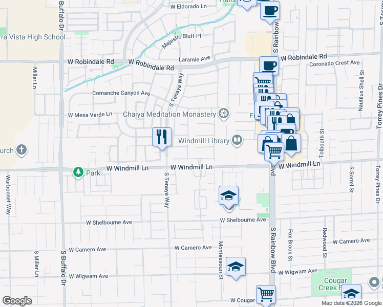 map of restaurants, bars, coffee shops, grocery stores, and more near 7208 Iron Oak Avenue in Las Vegas