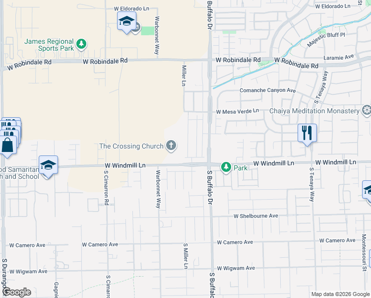 map of restaurants, bars, coffee shops, grocery stores, and more near 7950 West Windmill Lane in Las Vegas