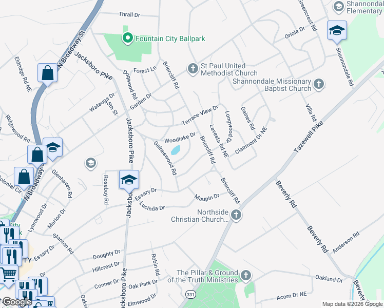 map of restaurants, bars, coffee shops, grocery stores, and more near 3825 Longwood Drive in Knoxville