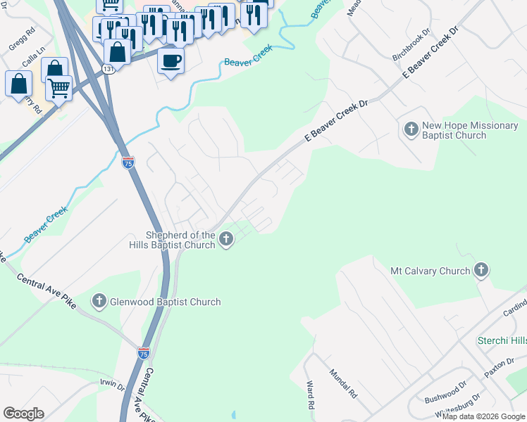 map of restaurants, bars, coffee shops, grocery stores, and more near 22 Wildcat Way in Knoxville