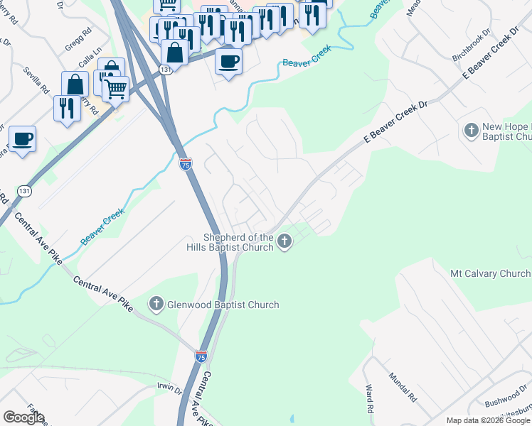 map of restaurants, bars, coffee shops, grocery stores, and more near 426 Snowmass Drive in Knoxville