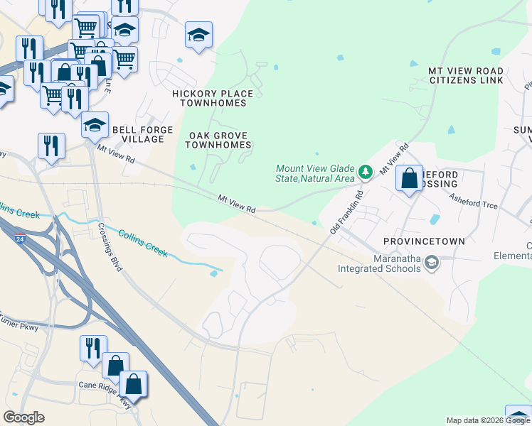 map of restaurants, bars, coffee shops, grocery stores, and more near 5525 Mount View Road in Nashville