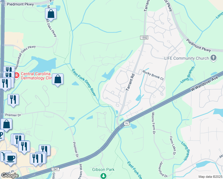 map of restaurants, bars, coffee shops, grocery stores, and more near 4019 Tarrant Trace Circle in High Point