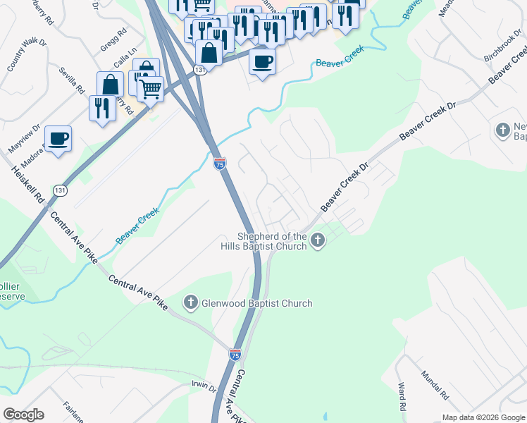 map of restaurants, bars, coffee shops, grocery stores, and more near 404 Elk Camp Lane in Knoxville